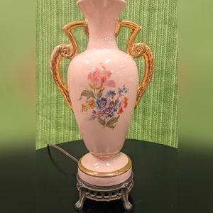 Vintage Table Lamp Victorian Style, Urn Shaped Hand Painted Flower Design